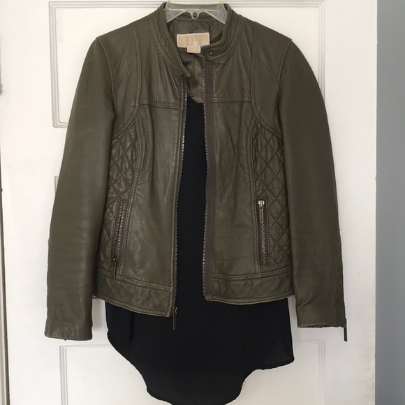 Michael Kors Jackets & Blazers - Michael Kors leather moto olive green army quilted